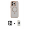 MARSİLYAN™- iPhone 15 Pro Max Kılıf Ahenk Klasik Özel Seri - Siyah Bilvis Hayalet Cam Ekran Koruyucu + Gümüş PVD Metal Kamera Lens