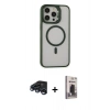 MARSİLYAN™- iPhone 15 Pro Max Kılıf Ahenk Klasik Özel Seri - Siyah Bilvis Hayalet Cam Ekran Koruyucu + Lacivert Raze Metal Kamera Lens