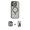 MARSİLYAN™- iPhone 15 Pro Max Kılıf Ahenk Klasik Özel Seri - Siyah Bilvis Hayalet Cam Ekran Koruyucu + PVD Metal Kamera Lens - LT