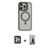 MARSİLYAN™- iPhone 15 Pro Max Kılıf Ahenk Klasik Özel Seri - Siyah Bilvis Hayalet Cam Ekran Koruyucu + PVD Metal Kamera Lens - GI