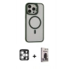 MARSİLYAN™- iPhone 15 Pro Max Kılıf Ahenk Klasik Özel Seri - Siyah Bilvis Hayalet Cam Ekran Koruyucu + PVD Metal Kamera Lens - GS