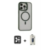 MARSİLYAN™- iPhone 15 Pro Max Kılıf Ahenk Klasik Özel Seri - Siyah Bilvis Hayalet Cam Ekran Koruyucu + PVD Metal Kamera Lens - SH