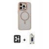 MARSİLYAN™- iPhone 15 Pro Max Kılıf Ahenk Klasik Özel Seri - Siyah Bilvis Hayalet Cam Ekran Koruyucu + PVD Metal Kamera Lens - SH
