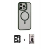 MARSİLYAN™- iPhone 15 Pro Max Kılıf Ahenk Klasik Özel Seri - Siyah Bilvis Hayalet Cam Ekran Koruyucu + PVD Metal Kamera Lens - SH