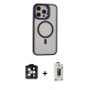 MARSİLYAN™- iPhone 15 Pro Max Kılıf Ahenk Klasik Özel Seri - Siyah Bilvis Hayalet Cam Ekran Koruyucu + PVD Metal Kamera Lens - TU