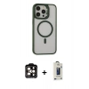 MARSİLYAN™- iPhone 15 Pro Max Kılıf Ahenk Klasik Özel Seri - Siyah Bilvis Hayalet Cam Ekran Koruyucu + PVD Metal Kamera Lens - TU