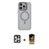 MARSİLYAN™- iPhone 15 Pro Max Kılıf Ahenk Klasik Özel Seri - Siyah Buffer Cam Ekran Koruyucu + Lacivert PVD Metal Kamera Lens