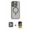 MARSİLYAN™- iPhone 15 Pro Max Kılıf Ahenk Klasik Özel Seri - Siyah Buffer Cam Ekran Koruyucu + Siyah PVD Metal Kamera Lens