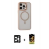 MARSİLYAN™- iPhone 15 Pro Max Kılıf Ahenk Klasik Özel Seri - Siyah Buffer Cam Ekran Koruyucu + Siyah PVD Metal Kamera Lens