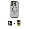 MARSİLYAN™- iPhone 15 Pro Max Kılıf Ahenk Klasik Özel Seri - Siyah Buffer Cam Ekran Koruyucu + PVD Metal Kamera Lens - TU