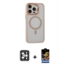 MARSİLYAN™- iPhone 15 Pro Max Kılıf Ahenk Klasik Özel Seri - Siyah Buffer Hayalet Cam Ekran Koruyucu + PVD Metal Kamera Lens - GI