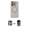 MARSİLYAN™- iPhone 15 Pro Max Kılıf Ahenk Klasik Özel Seri - Siyah Buffer Hayalet Cam Ekran Koruyucu + PVD Metal Kamera Lens - LT