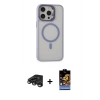 MARSİLYAN™- iPhone 15 Pro Max Kılıf Ahenk Klasik Özel Seri - Siyah Buffer Hayalet Cam Ekran Koruyucu + Raze Metal Kamera Lens - TMGI