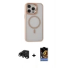 MARSİLYAN™- iPhone 15 Pro Max Kılıf Ahenk Klasik Özel Seri - Siyah Buffer Hayalet Cam Ekran Koruyucu + Raze Metal Kamera Lens - SH