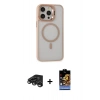 MARSİLYAN™- iPhone 15 Pro Max Kılıf Ahenk Klasik Özel Seri - Siyah Buffer Hayalet Cam Ekran Koruyucu + Raze Metal Kamera Lens - TMGI