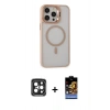 MARSİLYAN™- iPhone 15 Pro Max Kılıf Ahenk Klasik Özel Seri - Siyah Buffer Hayalet Cam Ekran Koruyucu + PVD Metal Kamera Lens - SH