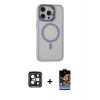 MARSİLYAN™- iPhone 15 Pro Max Kılıf Ahenk Klasik Özel Seri - Siyah Buffer Hayalet Cam Ekran Koruyucu + PVD Metal Kamera Lens - SH