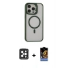 MARSİLYAN™- iPhone 15 Pro Max Kılıf Ahenk Klasik Özel Seri - Siyah Buffer Hayalet Cam Ekran Koruyucu + PVD Metal Kamera Lens - SH