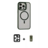 MARSİLYAN™- iPhone 15 Pro Max Kılıf Ahenk Klasik Özel Seri - Siyah Joko Magic 5D Hayalet Cam + Lacivert PVD Metal Kamera Lens