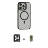 MARSİLYAN™- iPhone 15 Pro Max Kılıf Ahenk Klasik Özel Seri - Siyah Joko Magic 5D Hayalet Cam + PVD Metal Kamera Lens - SH