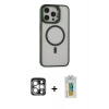 MARSİLYAN™- iPhone 15 Pro Max Kılıf Ahenk Klasik Özel Seri - Siyah Polymer Nano Ekran Koruyucu + PVD Metal Kamera Lens - GS