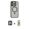 MARSİLYAN™- iPhone 15 Pro Max Kılıf Ahenk Klasik Özel Seri - Siyah Polymer Nano Ekran Koruyucu + PVD Metal Kamera Lens - GI