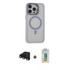 MARSİLYAN™- iPhone 15 Pro Max Kılıf Ahenk Klasik Özel Seri - Siyah Polymer Nano Ekran Koruyucu + Raze Metal Kamera Lens - SH