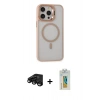 MARSİLYAN™- iPhone 15 Pro Max Kılıf Ahenk Klasik Özel Seri - Siyah Polymer Nano Ekran Koruyucu + Raze Metal Kamera Lens - SH