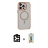 MARSİLYAN™- iPhone 15 Pro Max Kılıf Ahenk Klasik Özel Seri - Siyah Polymer Nano Ekran Koruyucu + Turuncu PVD Metal Kamera Lens
