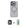 MARSİLYAN™- iPhone 15 Pro Max Kılıf Ahenk Klasik Özel Seri - Siyah Polymer Nano Ekran Koruyucu + Turuncu PVD Metal Kamera Lens