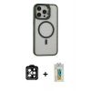 MARSİLYAN™- iPhone 15 Pro Max Kılıf Ahenk Klasik Özel Seri - Siyah Polymer Nano Ekran Koruyucu + Turuncu PVD Metal Kamera Lens