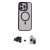 MARSİLYAN™- iPhone 15 Pro Max Kılıf Ahenk Klasik Özel Seri - Siyah Vanessa Magic Hayalet Cam + Gümüş Raze Metal Kamera Lens