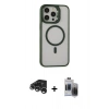 MARSİLYAN™- iPhone 15 Pro Max Kılıf Ahenk Klasik Özel Seri - Siyah Vanessa Magic Hayalet Cam + Gümüş Raze Metal Kamera Lens