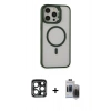 MARSİLYAN™- iPhone 15 Pro Max Kılıf Ahenk Klasik Özel Seri - Siyah Vanessa Magic Hayalet Cam + PVD Metal Kamera Lens - LT