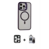 MARSİLYAN™- iPhone 15 Pro Max Kılıf Ahenk Klasik Özel Seri - Siyah Vanessa Magic Hayalet Cam + PVD Metal Kamera Lens - LT
