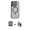 MARSİLYAN™- iPhone 15 Pro Max Kılıf Ahenk Klasik Özel Seri - Siyah Vanessa Magic Hayalet Cam + PVD Metal Kamera Lens - GI
