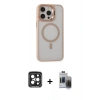 MARSİLYAN™- iPhone 15 Pro Max Kılıf Ahenk Klasik Özel Seri - Siyah Vanessa Magic Hayalet Cam + PVD Metal Kamera Lens - SH