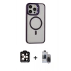 MARSİLYAN™- iPhone 15 Pro Max Kılıf Ahenk Klasik Özel Seri - Siyah Vanessa Magic Hayalet Cam + PVD Metal Kamera Lens - TU