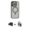 MARSİLYAN™- iPhone 15 Pro Max Kılıf Ahenk Klasik Özel Seri - Siyah Vanessa Magic Hayalet Cam + Raze Metal Kamera Lens - TMGI