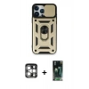 MARSİLYAN™- iPhone 15 Pro Max Kılıf Ahenk Klasik - Şeffaf 360 Full Body Arka Koruyucu + PVD Metal Kamera Lens - GS