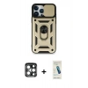MARSİLYAN™- iPhone 15 Pro Max Kılıf Ahenk Klasik - Şeffaf Pasifik Cam Ekran Koruyucu + PVD Metal Kamera Lens - LT