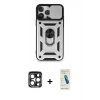 MARSİLYAN™- iPhone 15 Pro Max Kılıf Ahenk Klasik - Şeffaf Pasifik Cam Ekran Koruyucu + PVD Metal Kamera Lens - LT