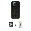 MARSİLYAN™- iPhone 15 Pro Max Kılıf Ahenk Klasik - Şeffaf Pasifik Cam Ekran Koruyucu + PVD Metal Kamera Lens - LT