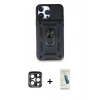 MARSİLYAN™- iPhone 15 Pro Max Kılıf Ahenk Klasik - Şeffaf Pasifik Cam Ekran Koruyucu + PVD Metal Kamera Lens - LT