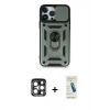 MARSİLYAN™- iPhone 15 Pro Max Kılıf Ahenk Klasik - Şeffaf Pasifik Cam Ekran Koruyucu + PVD Metal Kamera Lens - LT