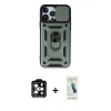 MARSİLYAN™- iPhone 15 Pro Max Kılıf Ahenk Klasik - Şeffaf Pasifik Cam Ekran Koruyucu + PVD Metal Kamera Lens - TU