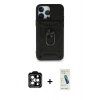 MARSİLYAN™- iPhone 15 Pro Max Kılıf Ahenk Klasik - Şeffaf Pasifik Cam Ekran Koruyucu + PVD Metal Kamera Lens - TU