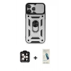 MARSİLYAN™- iPhone 15 Pro Max Kılıf Ahenk Klasik - Şeffaf Pasifik Cam Ekran Koruyucu + PVD Metal Kamera Lens - TU