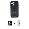 MARSİLYAN™- iPhone 15 Pro Max Kılıf Ahenk Klasik - Şeffaf Pasifik Cam Ekran Koruyucu + PVD Metal Kamera Lens - TU