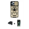 MARSİLYAN™- iPhone 15 Pro Max Kılıf Ahenk Klasik - Siyah 360 Mat Full Body Arka Koruyucu + Lacivert Raze Metal Kamera Lens